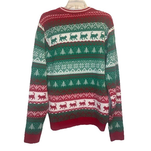 33 Degrees Cat Ugly Christmas Sweater Faux Fur Cat Wearing Glasses Sz L Party - Picture 3 of 9